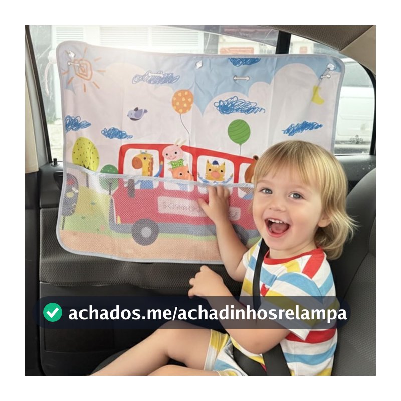Cortina Blackout para Carro Infantil – Proteção Solar UV, Estampa Divertida de Animais (Rosa, Único)