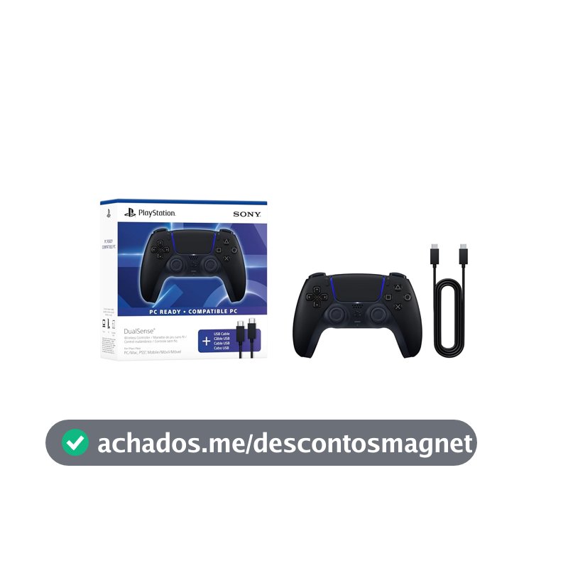 Controle sem fio PlayStation DualSense™ – Midnight Black + Cabo USB para PC