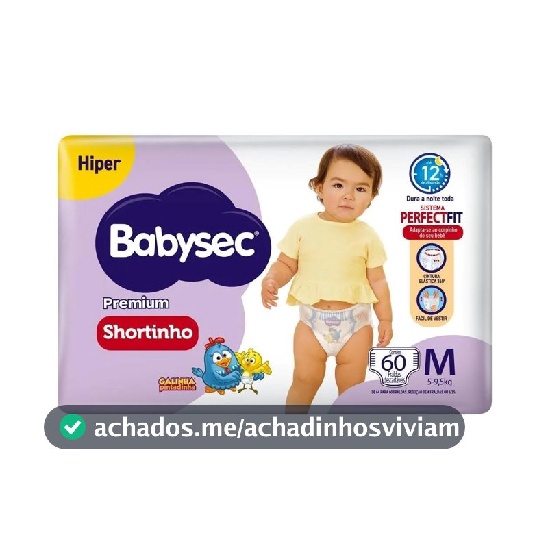Fralda Babysec Premium Shortinho Hiper M 60 Unidades