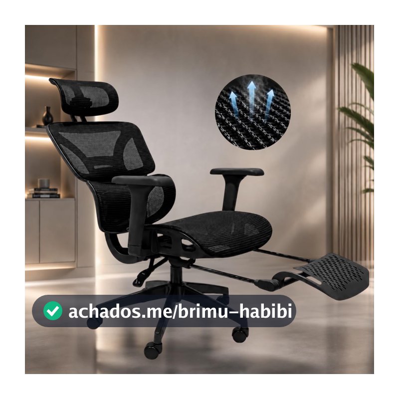 Cadeira Ergonômica Escritório Reclinável Vmstark com Apoio para Pés Ajuste Lombar Pescoço até 150kg (Preto)