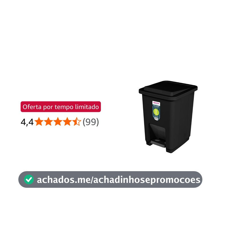 Sanremo - Lixeira Plástica Quadrada de 7 Litros com Pedal, Linha Casablanca