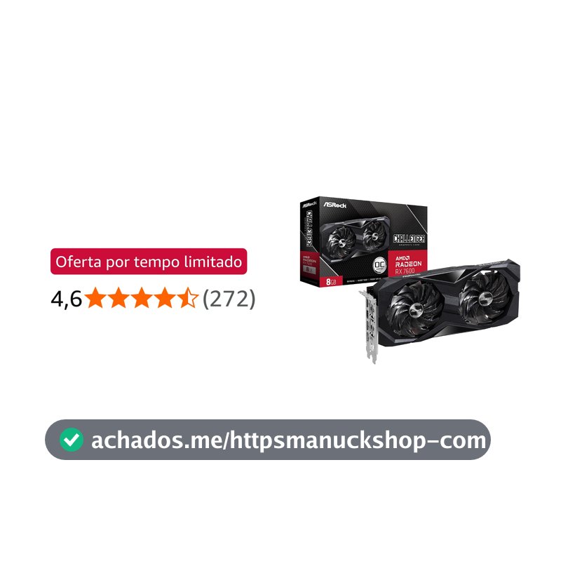 Placa de Vídeo ASRock Radeon RX 7600 Challenger OC, 8GB, GDDR6, 128-Bit, FSR, Ray Tracing, Preto