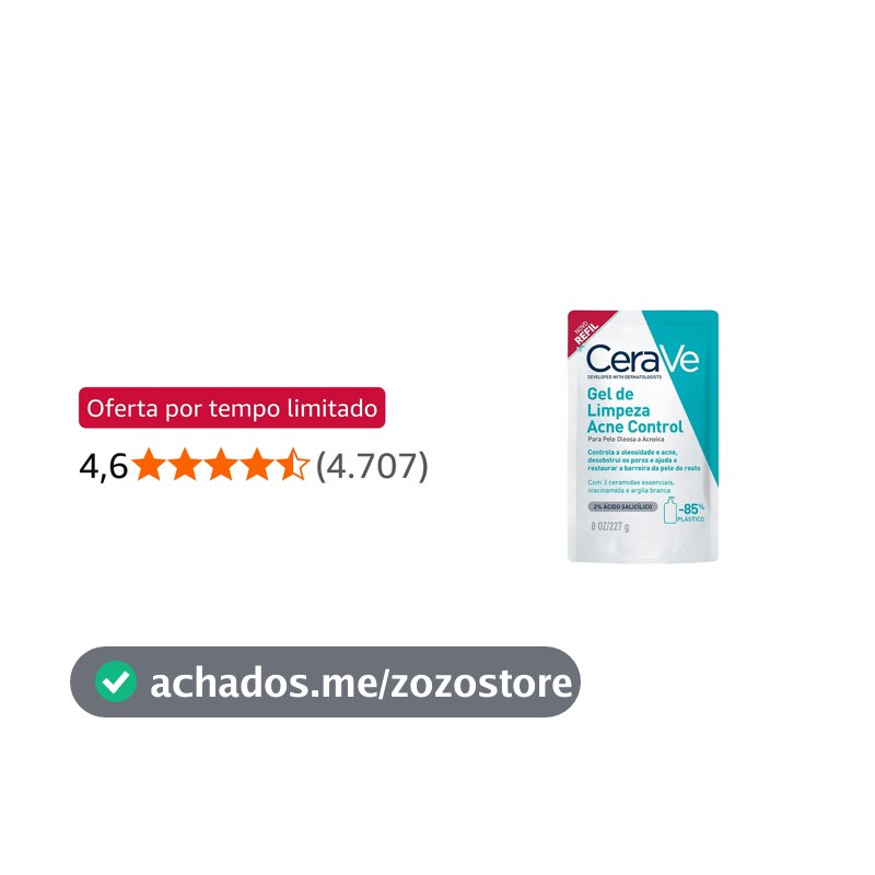 CeraVe Acne Control Refil Gel de Limpeza Facial, Pele Normal a Oleosa, 60g