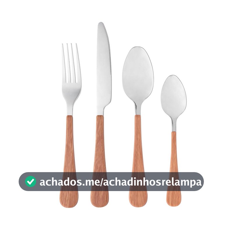 WOLFF Faqueiro de Aço Inox Com Cabo em Plástico Amadeirado Milão 24 Peças - Jogos de Talheres - Mesa Posta - Utensílios de Cozinha, Enxoval, Casamento, Decoração