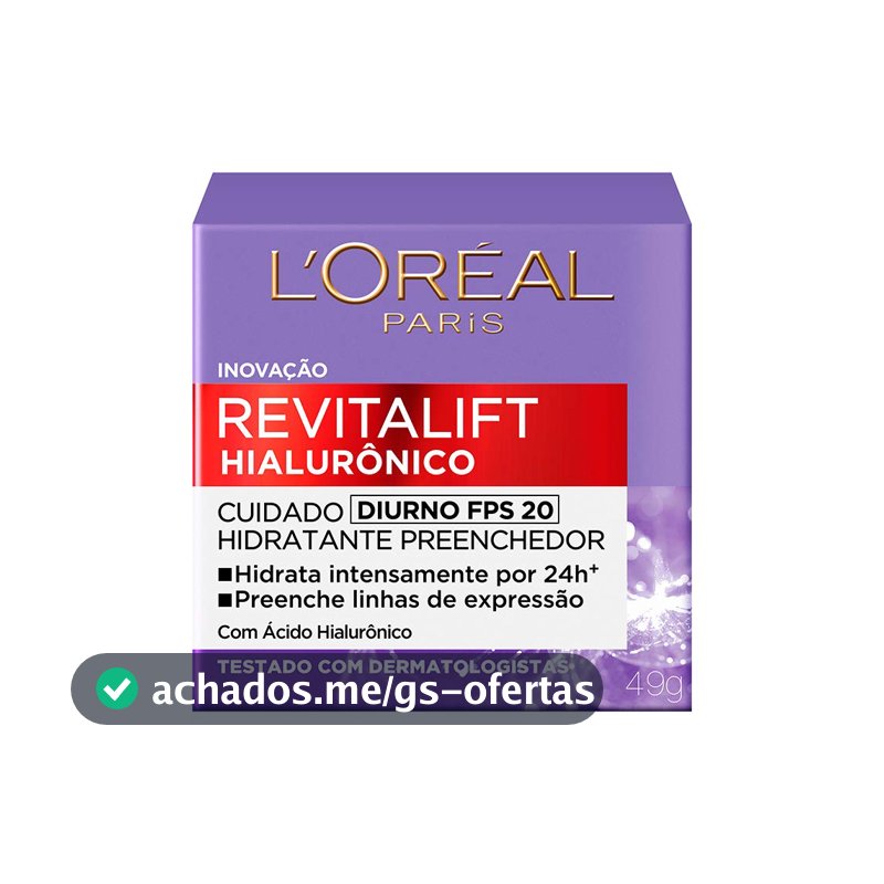 L'Oréal Paris Revitalift Hialurônico Creme Hidratante Facial Antirugas Diurno, Reduz Linhas Finas, Uniformiza a Pele, Melhora a Textura e Firmeza, 49g