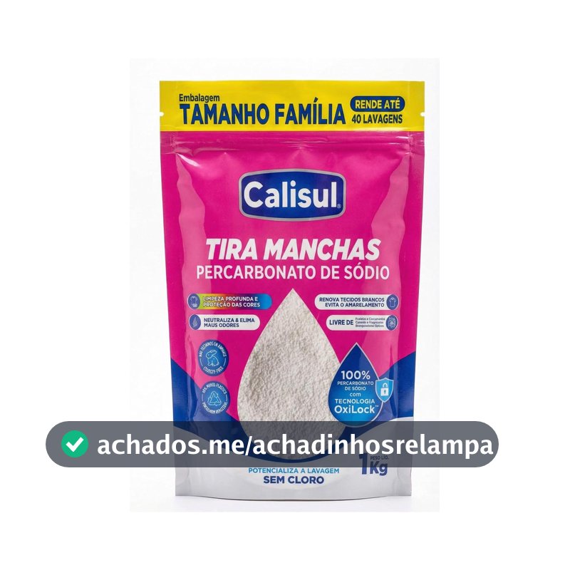 Percarbonato de Sódio 1kg 100% Puro Tira Manchas em Pó Sem Cloro, Biodegradável e Seguro para Roupas Brancas, Coloridas e Limpeza Doméstica Calisul