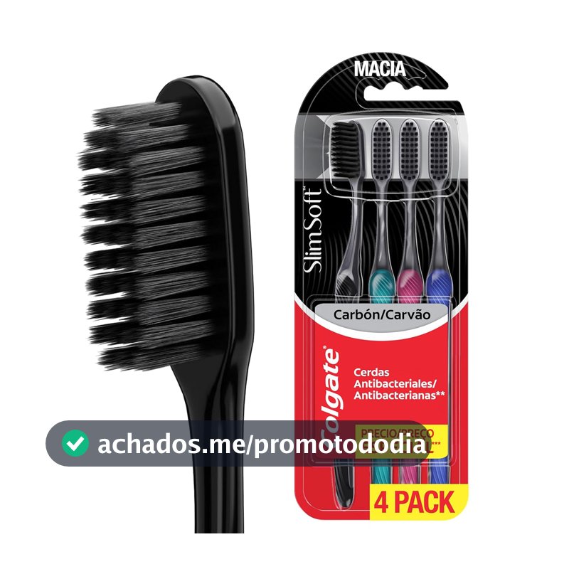 Colgate Slim Soft Black Escova de Dente Macia, 4 Unidades