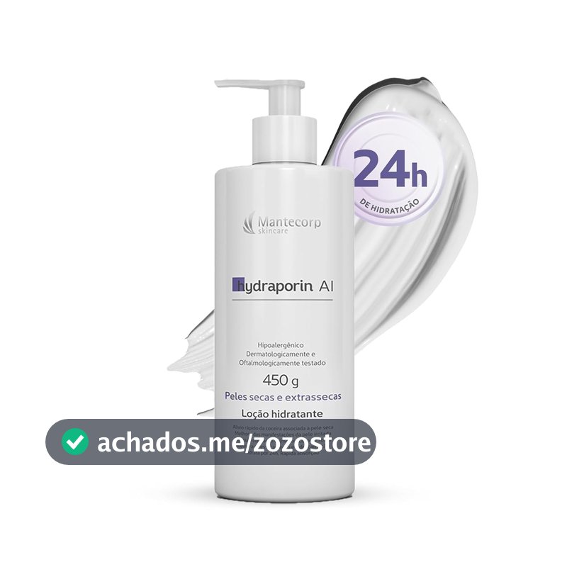 MANTECORP - Hidratante Corporal Hydraporin AI - Hidratação Intensa para Peles Secas e Sensíveis, Hidrata 24h, Ação Anti-inflamatória e Calmante - 450g