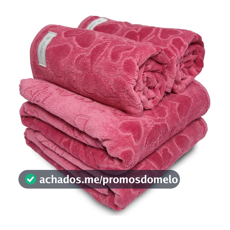 Jogo de Banho 4 Peças Romance Dohler Aveludada 100% Algodão Toalha Fio Penteado Coração Borboleta (Rosa 10366)