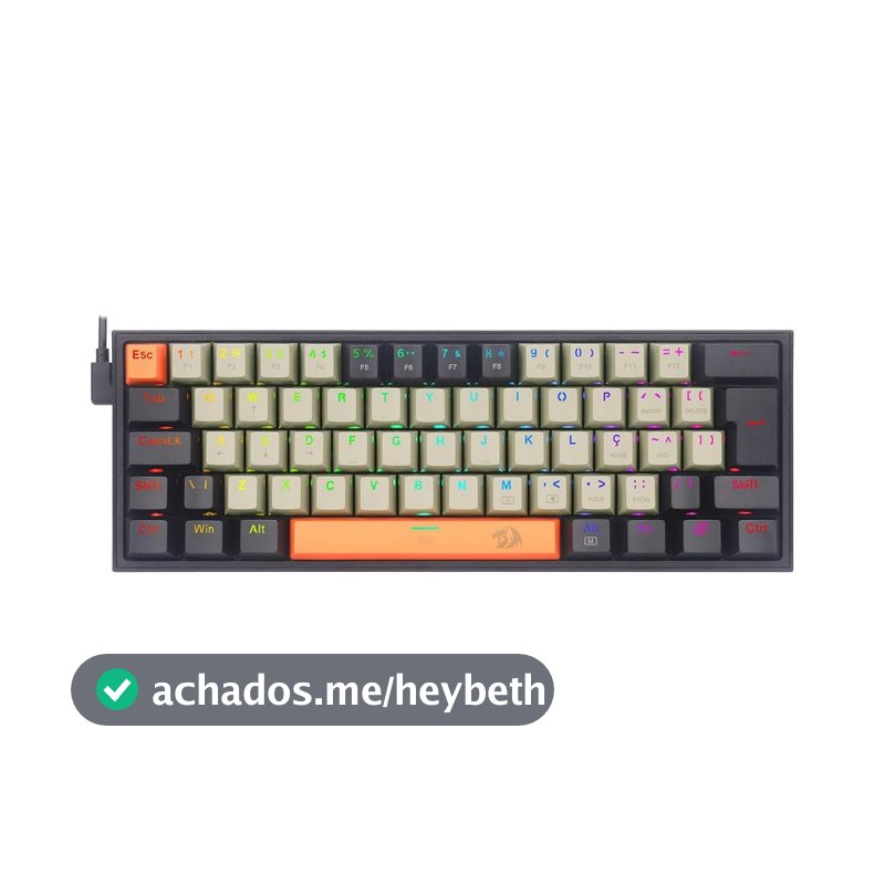Teclado Mecânico Gamer Redragon Fizz 60% RGB Switch Marrom ABNT2 Laranja Cinza Preto K617RGB-OG GY BK