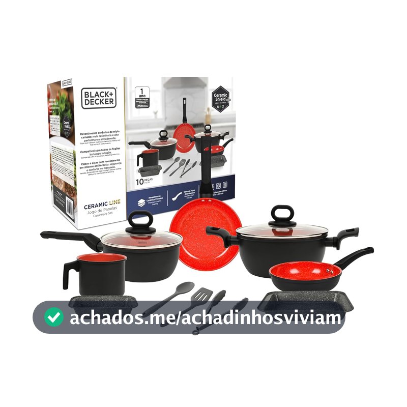 Jogo de Panelas BLACK DECKER 10 Peças Ceramic Line - Red Stone