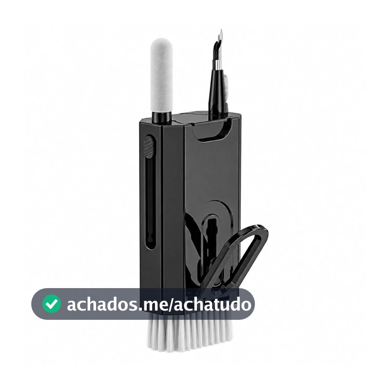 Kit de Limpeza 8 em 1 Premium, Multifuncional, Portátil, com Removedor de Teclas, para Teclado, Fones, PC e Celular (PRETO)