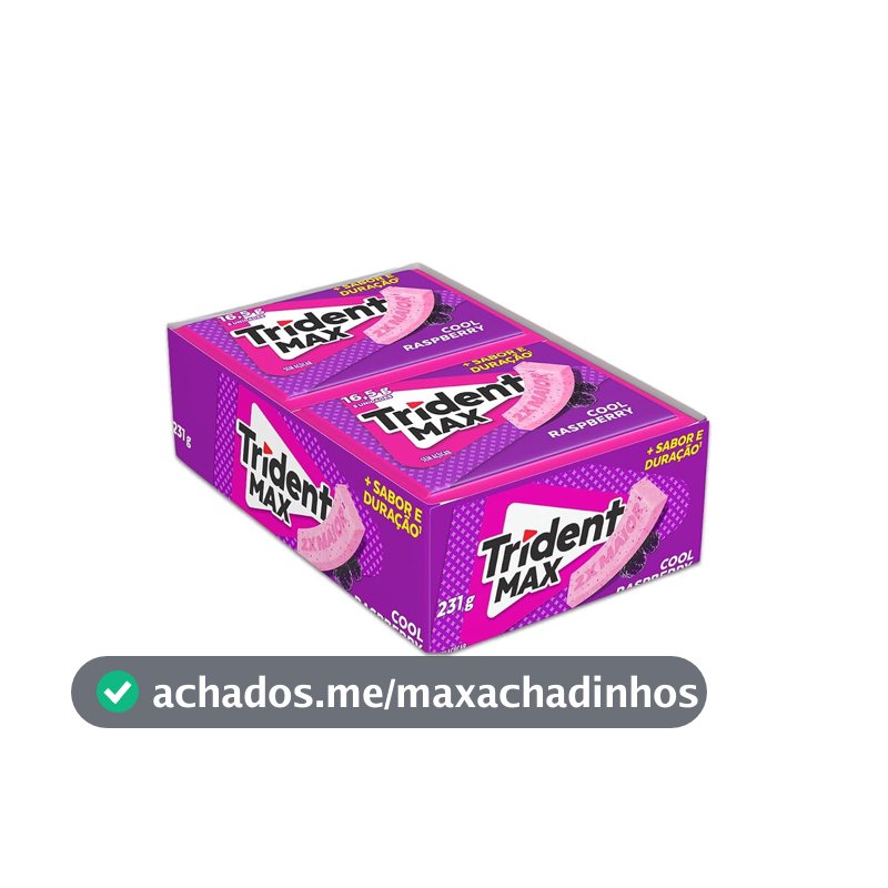 Chiclete Trident Max Cool Raspberry Sem Açúcar - Caixa com 14 unid. de 16,5g