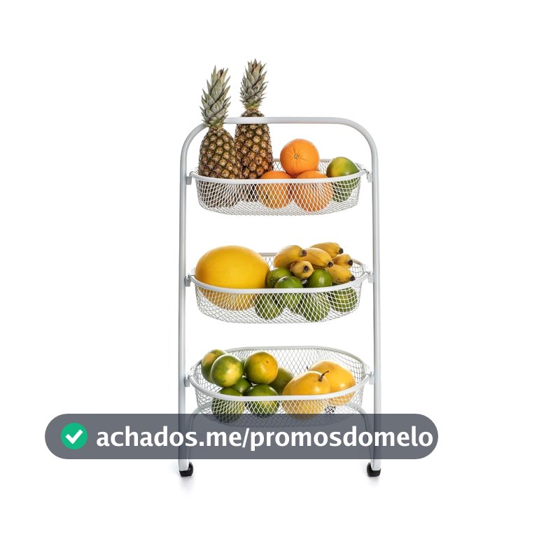 Metaltec Fruteira Chão Cozinha com Rodinhas Reforçada Branca 3 Cestos Aço