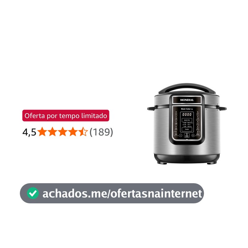 MONDIAL Panela de Pressão Elétrica Digital 6L, Preto/Inox, 1000W, 220V - PE-60-6L-I