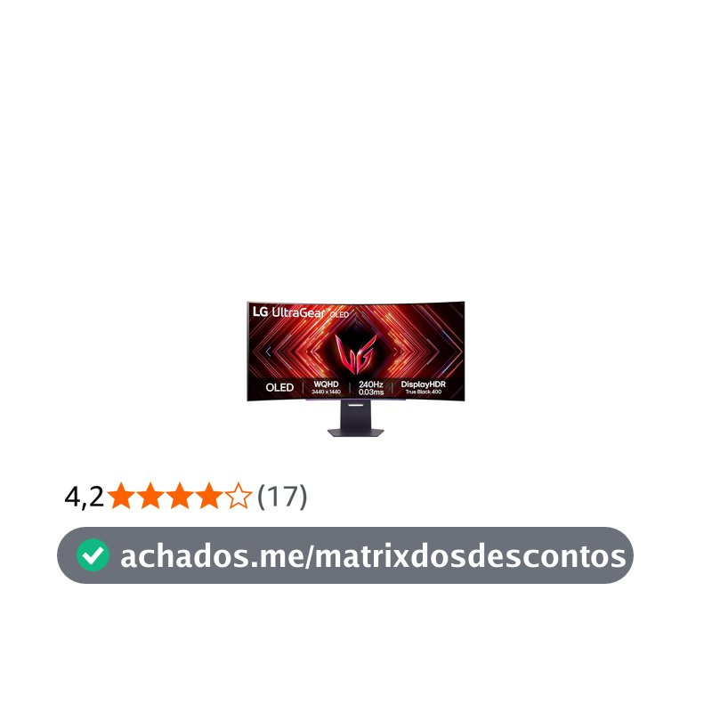 Monitor Gamer LG UltraGear OLED Curvo – Tela OLED 45”, 2K QHD, HDR400 True black, 240Hz, 0,03ms (GtG), NVIDIA® G-SYNC®, AMD FreeSync™ Premium Pro, Taxa de Contraste 1.5M:1, Preto– 45GS95QE