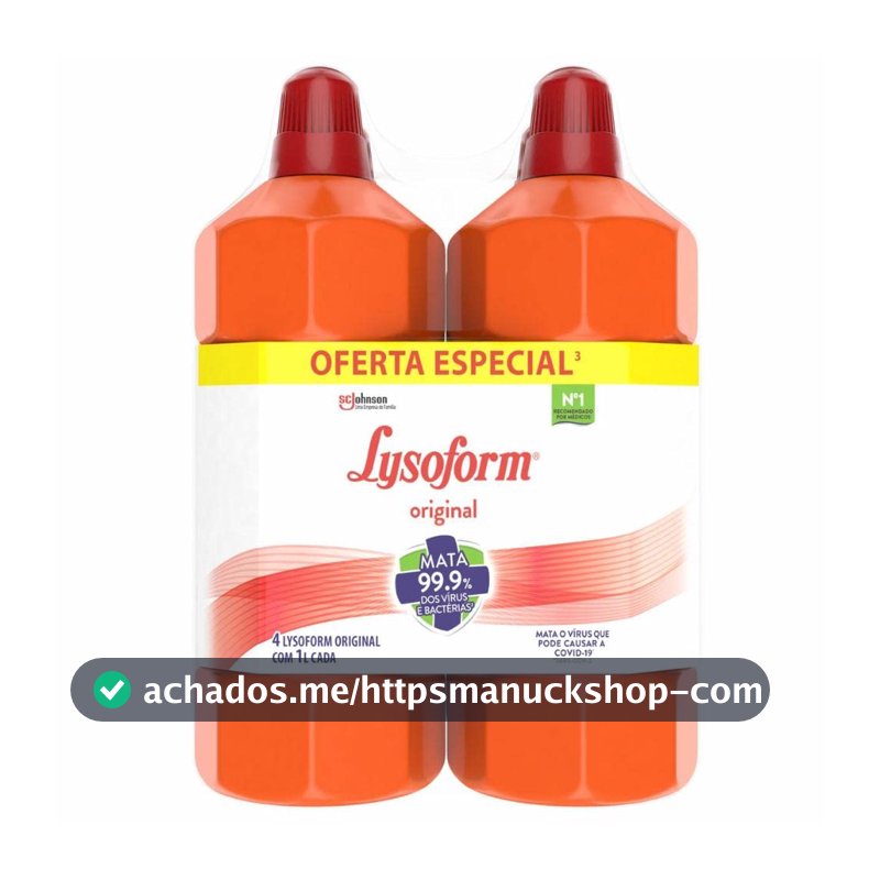 Lysoform Original Desinfetante Líquido Limpeza Pesada, 4 Unidades de 1L