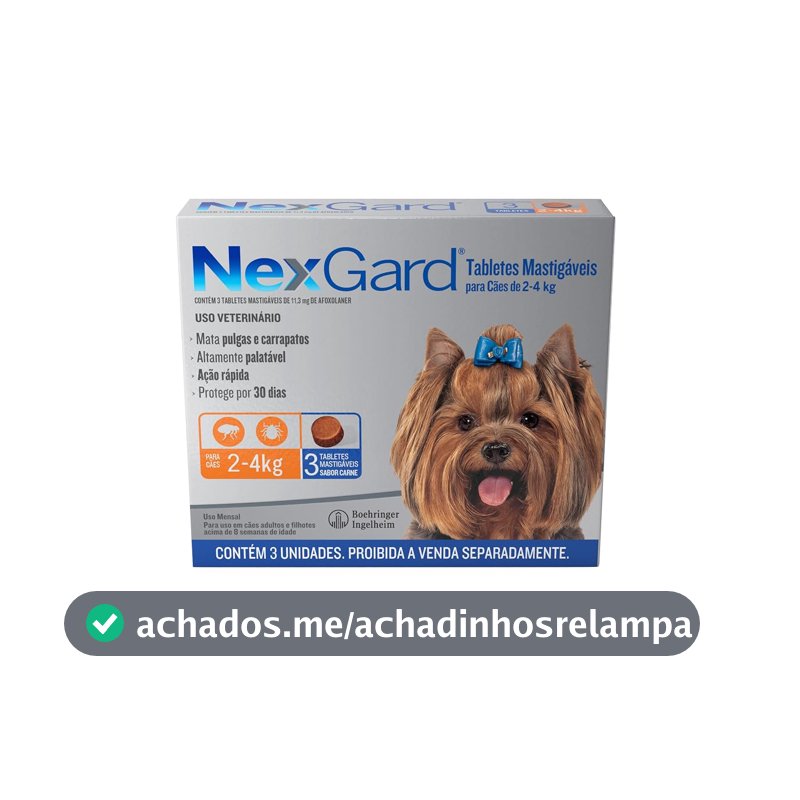 NexGard Antipulgas e Carrapatos para Cães de 2 a 4kg - 3 tabletes