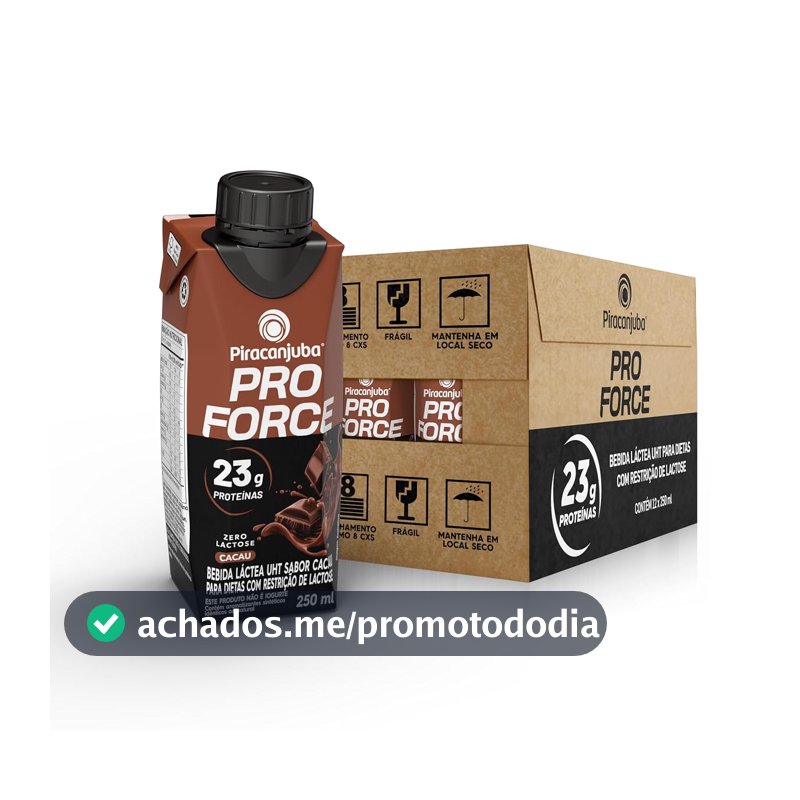 Piracanjuba ProForce Bebida Proteica Líquida Sabor Cacau Zero Lactose 23g Proteínas, Caixa 250ml – Pack com 12 Unidades