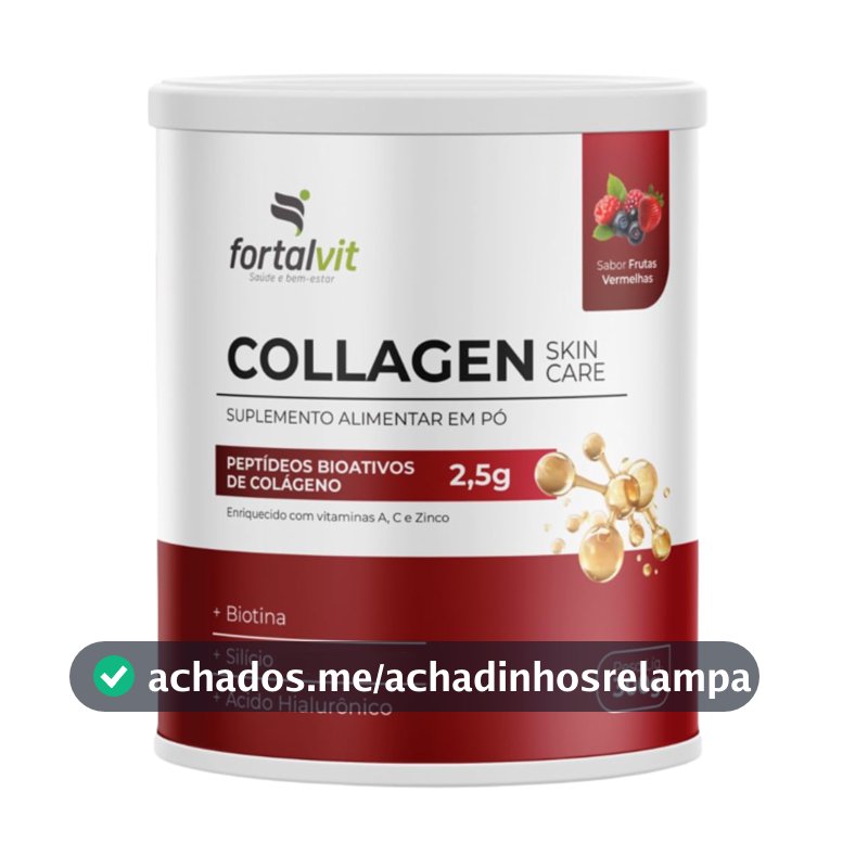 COLLAGEN SKIN - 2,5g Colágeno Verisol, Silício, Biotina, Ácido Hialurônico, Vitaminas A, C e Zinco, Frutas Vermelhas, em Pó 300g, Fortalvit