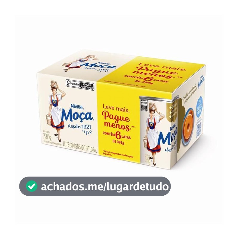 Leite Condensado Integral Moça, Lata, 395g, Pack com 6 Unidades