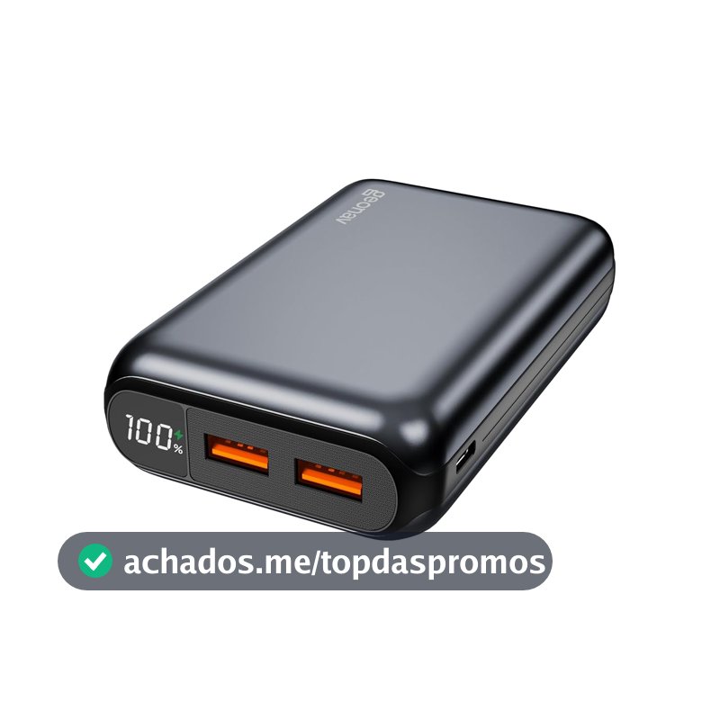 Geonav Power Bank, Carregador Portátil Universal 20.000mAh, USB-A (até 18W) + USB-C (até 20W), Compacto, Carregamento Rápido, Pass Through, Led Indicador de Bateria, PB20K20WSG, Cinza espacial