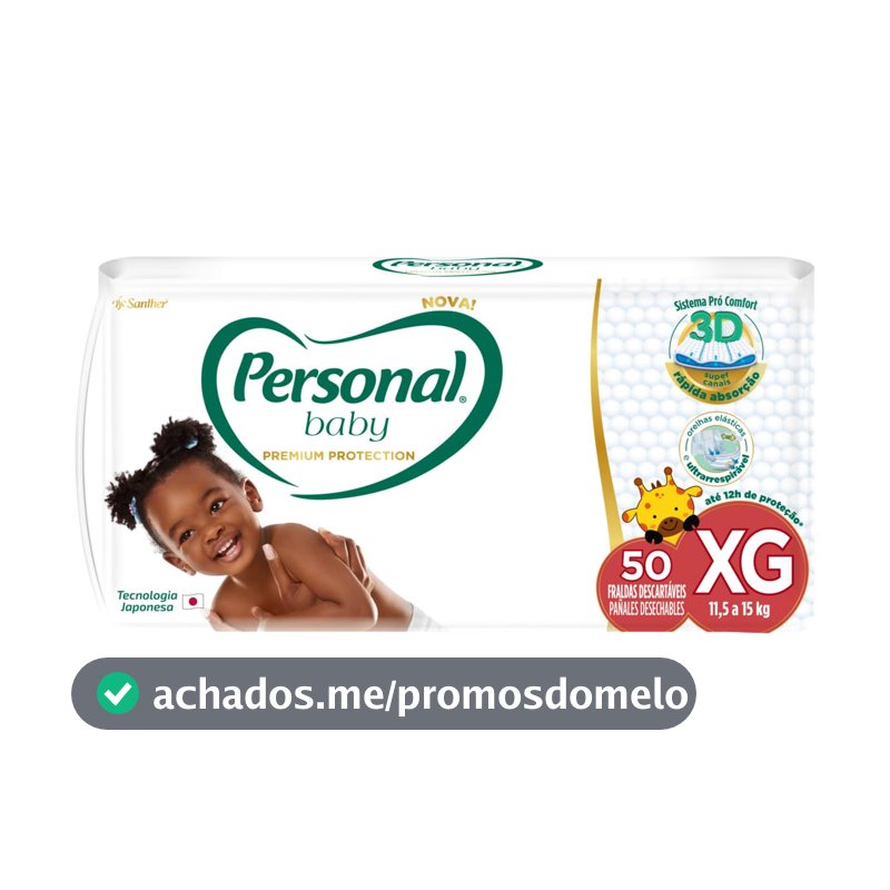 Personal Fralda Baby Premium Protection Extra Grande, 50 unidades
