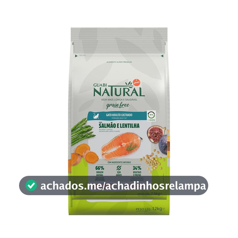 Ração Guabi Natural Grain Free Gatos Castrados Salmão e Lentilha 7,5 kg