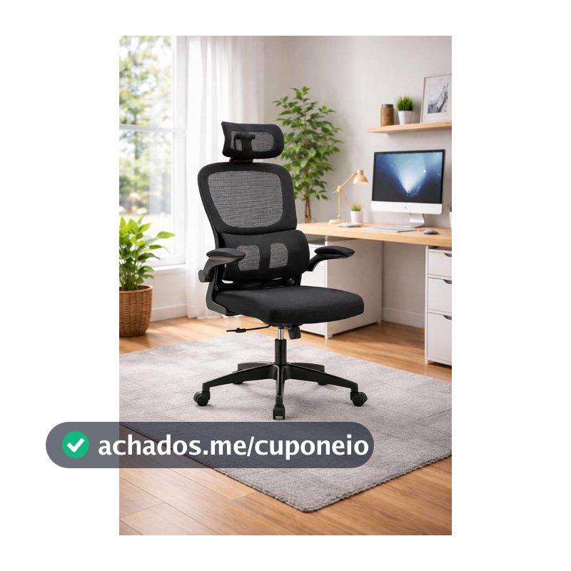 Cadeira de Escritório Ergonômica Estofada Preta com Regulagem de Altura e Rodízios