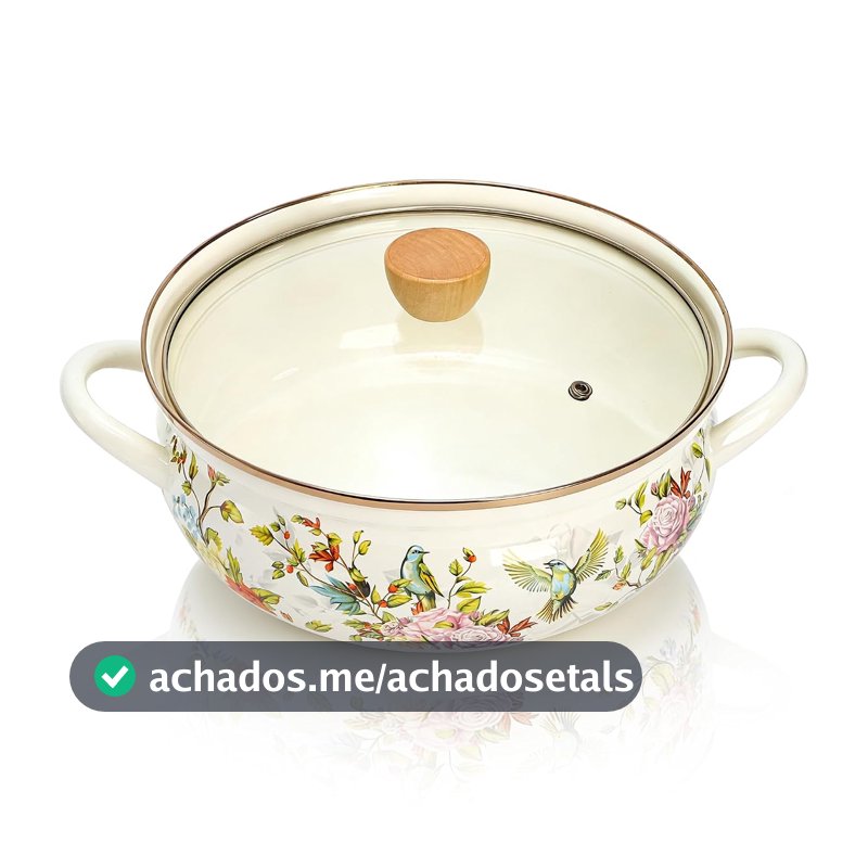 Elsjoy Panela vintage esmaltada de 4,2 litros com tampa e alça, panela de cozimento floral grande, panela de cozimento de cozinha grande, esmaltada vintage para fogão de indução, fogão a gás