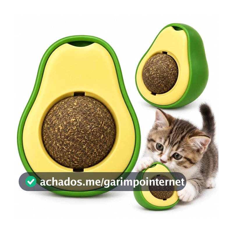 Brinquedo Catnip para Gatos Formato Abacate com Bola Giratória 360° e Base Adesiva