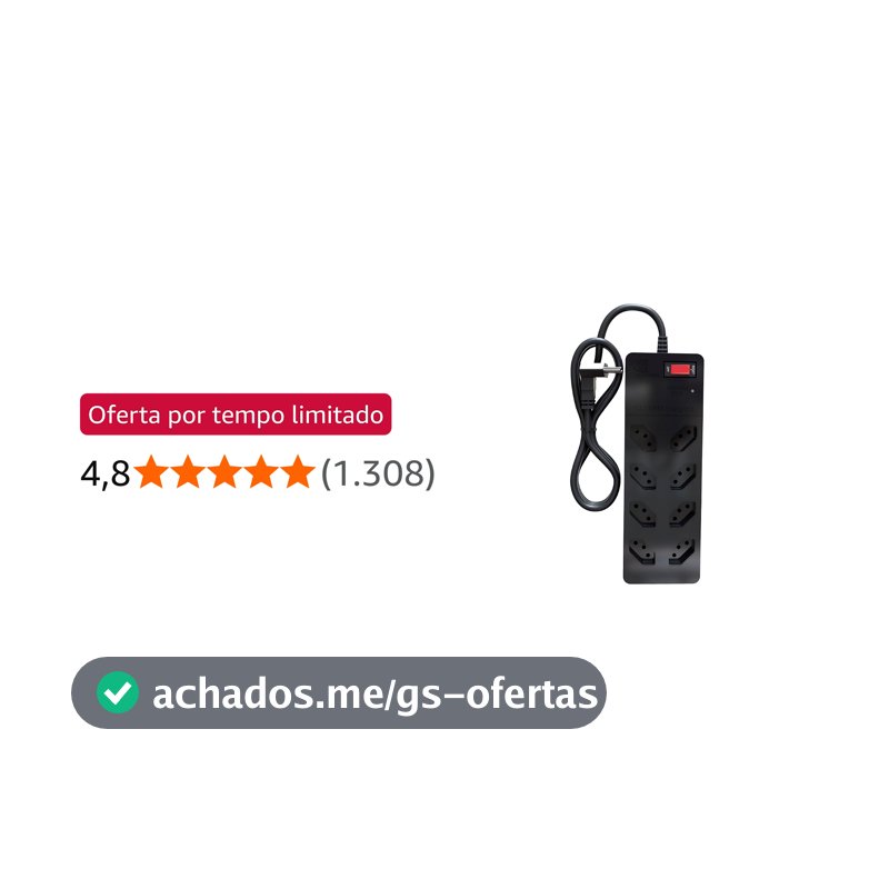 Filtro de Linha iCLAMPER Energia 8 com Proteção contra Surtos Elétricos(DPS) 8 Tomadas, 3 Pinos, 10 Amperes para PC, Notebook, Roteador, Monitor, Impressora, PS5, Alexa e etc, Bivolt, Cabo de 1m Preto