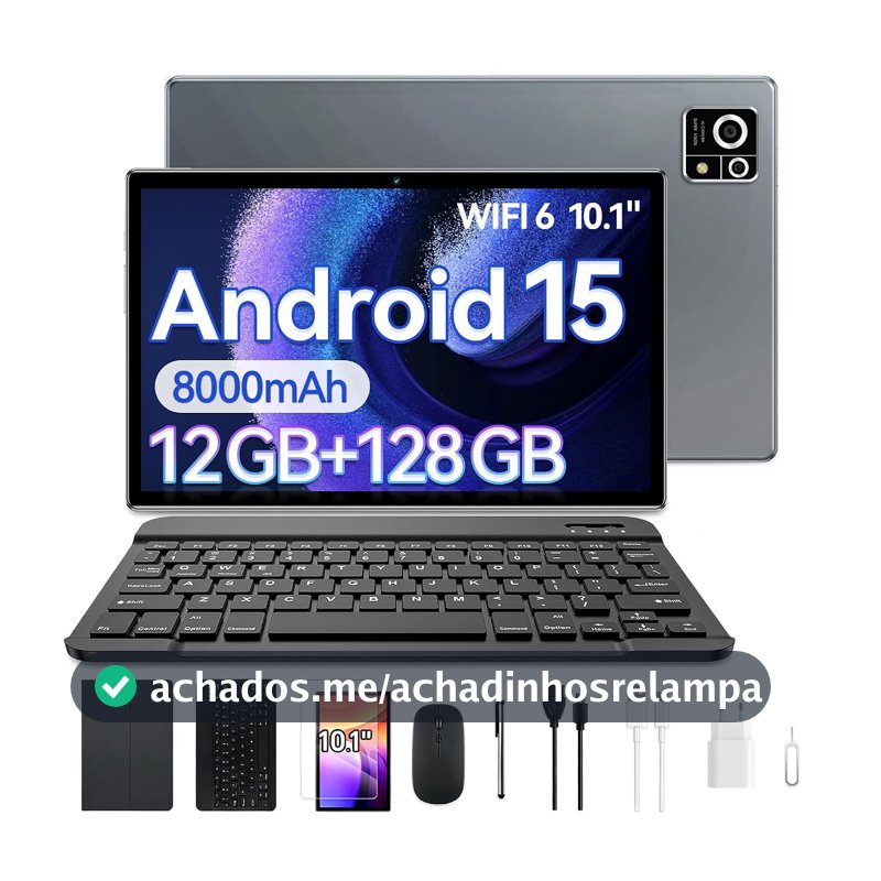 Tablet com Caneta e Teclado Xixaomiro S8 Android 15 10.1" 12GB+ 128GB Cinza
