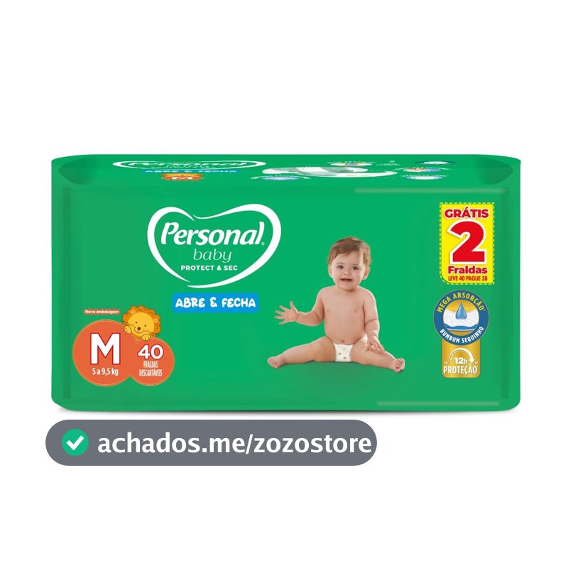 Fralda Infantil Personal Baby Protect e Sec M Mega 9x40pads Leve 40 pague 38 Unidades