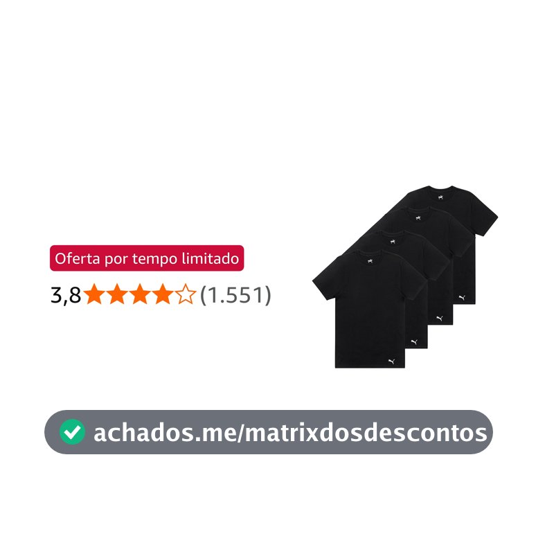 PUMA Pacote com 4 camisetas masculinas de algodão com gola redonda e manga curta