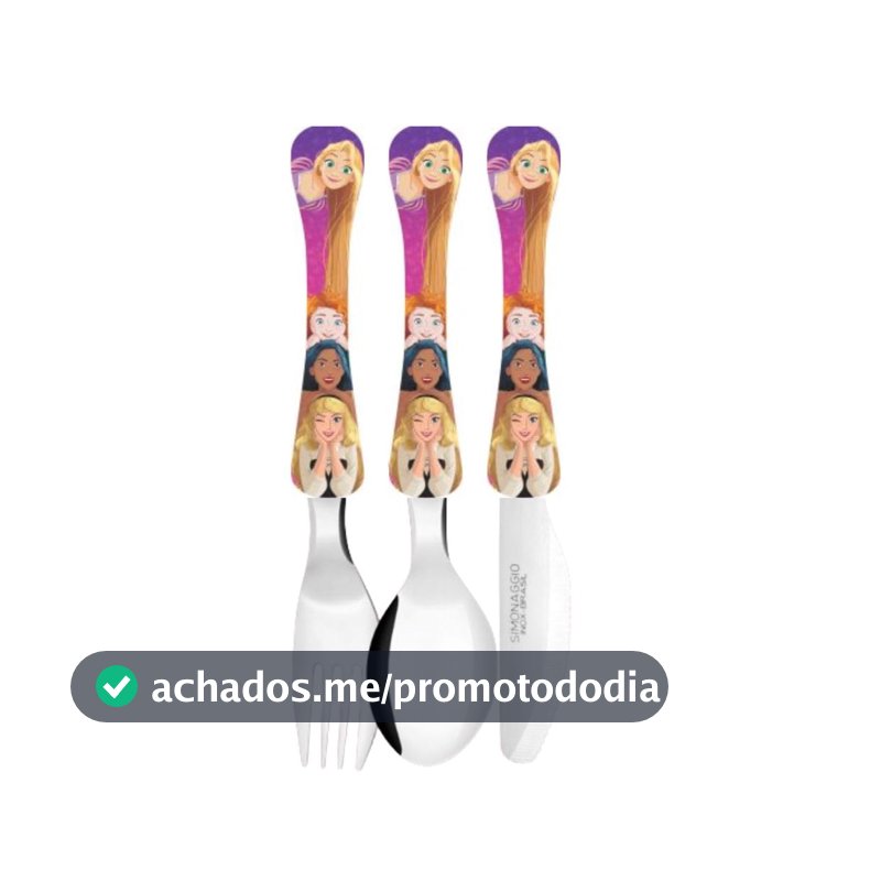 SIMONAGGIO Jogo de Talheres Infantil Disney Kids Princesas - Kit de Talheres de Aço Inox Com Cabo Plástico - Multicor - 3 Peças
