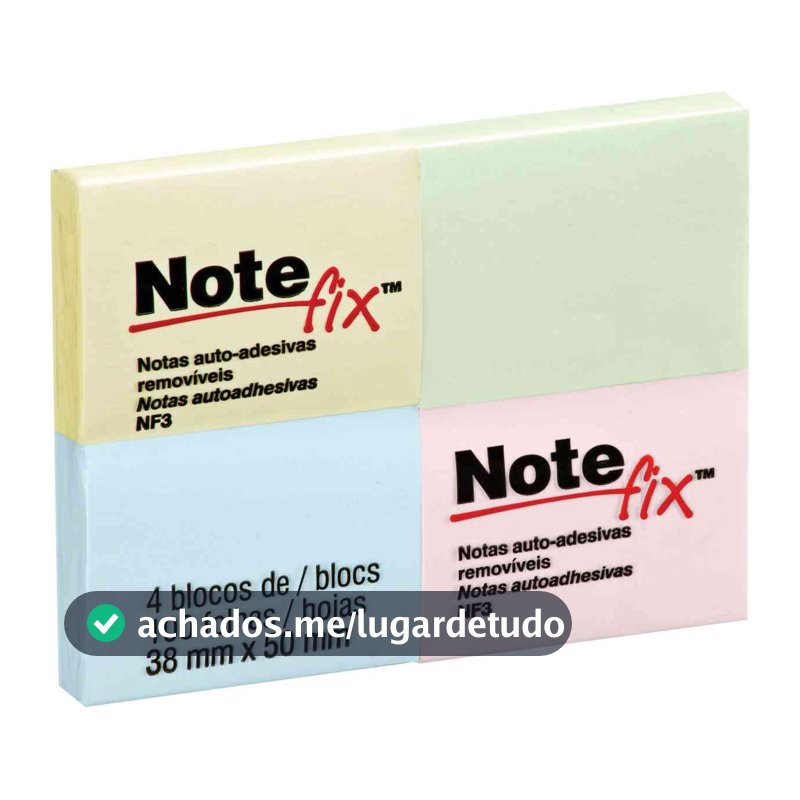 Note fix, 3M, Bloco Adesivo Colorido, 38x50mm, 100 Folhas