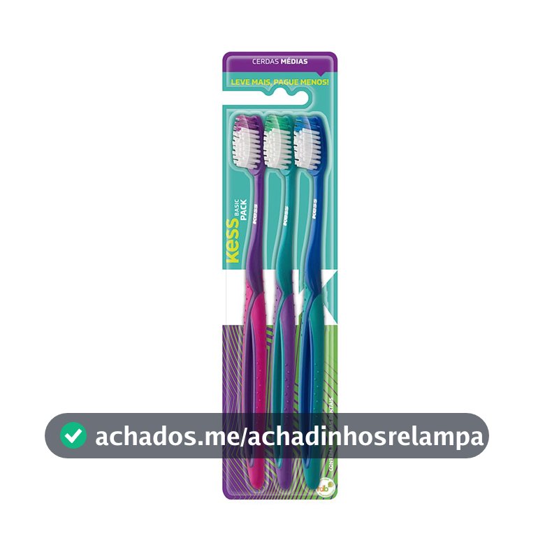 Kess Combo Econômico Com 3 Escovas Dentais Multicor