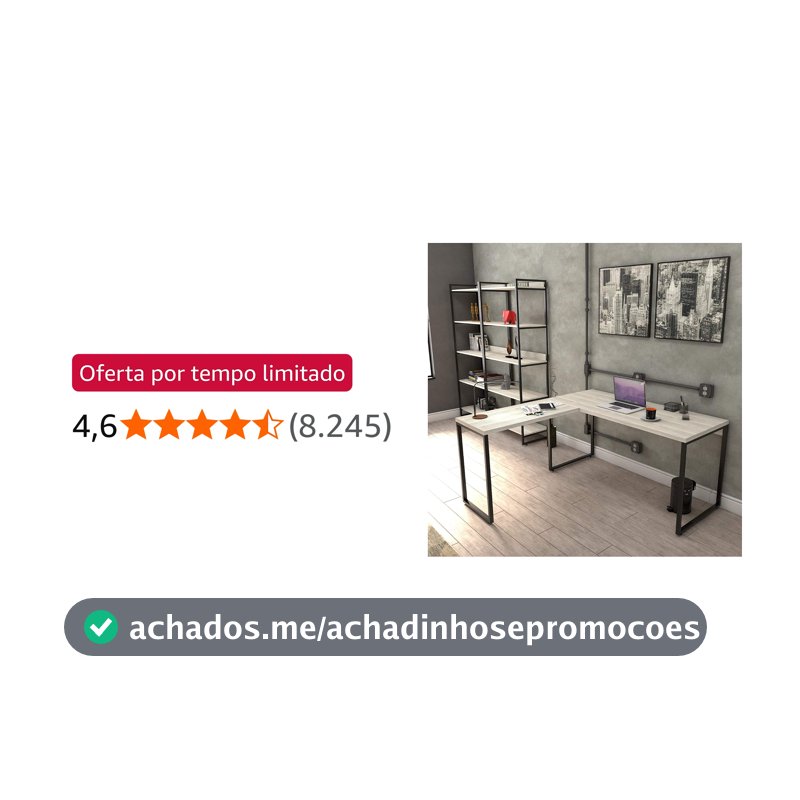 Escrivaninha Industrial em L 2 Peças Trevalla Kuadra ML150 Snow