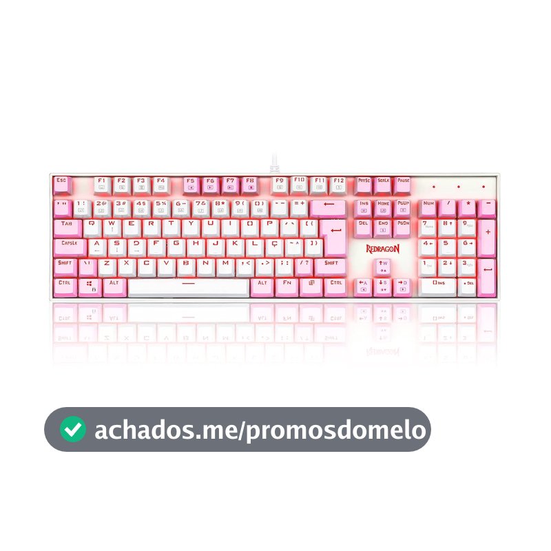 Teclado Mecânico Gamer Redragon Mitra Switch Azul Hotswap DIY Full Size ABNT2 Branco e Rosa K551WP