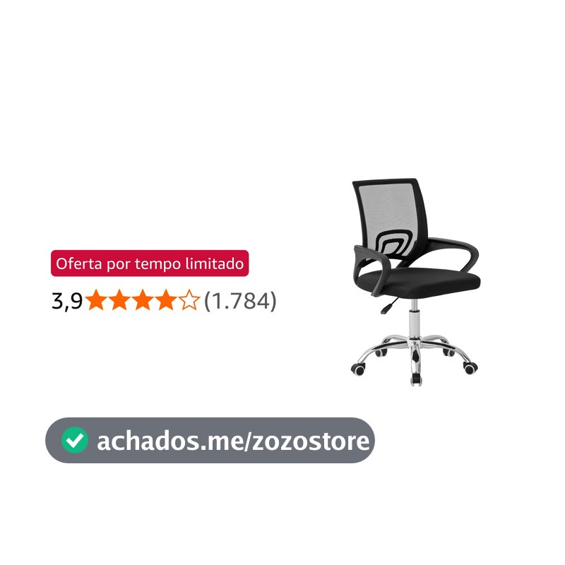 Cadeira Ergonômica Conthey Arco Home Office e Escritório, Encosto Mesh Respirável, Regulagem de Altura a Gás, Base Cromada 5 Rodízios 360°, Braços Fixos, Preta