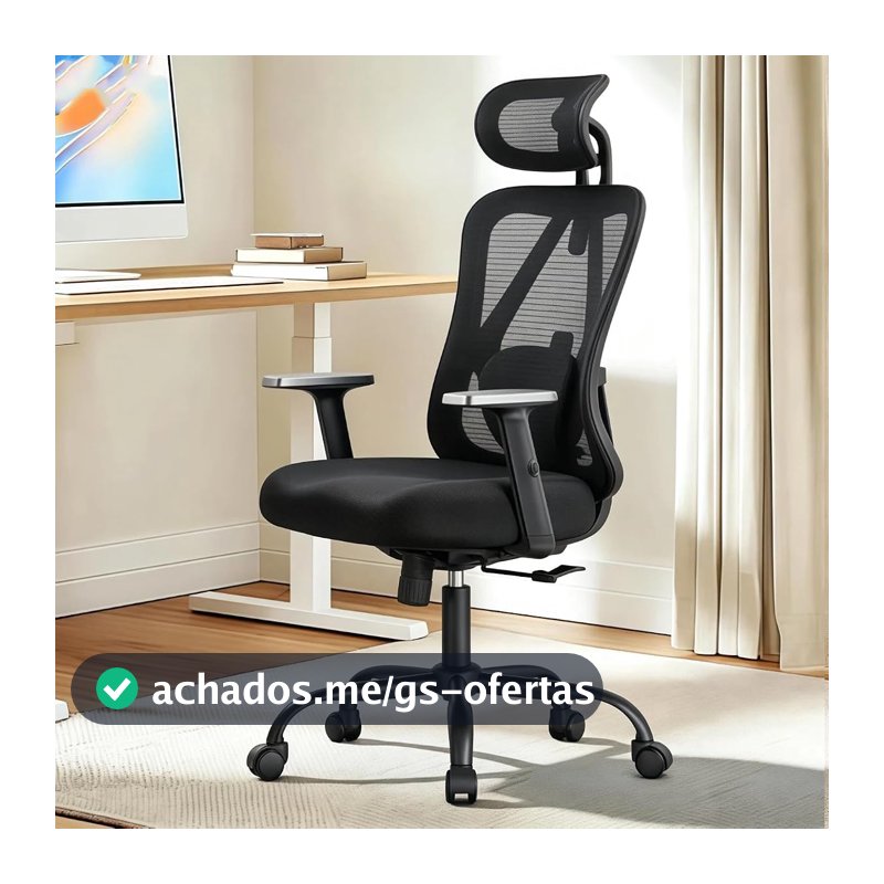 Cadeira de Escritório Ergonômica Preta, Mesh Respirável com Apoio Lombar