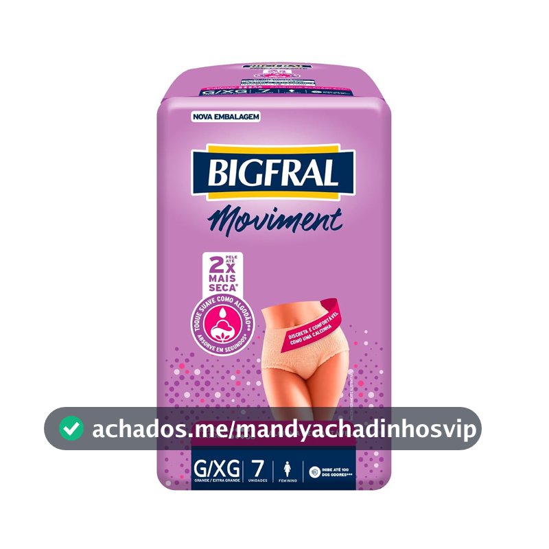 Roupa Íntima Bigfral Moviment Feminina G/XG 7 Unidades