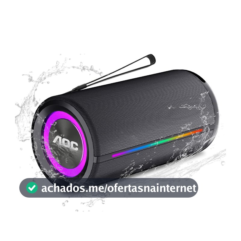 AOC ACS4341 Caixa de Som Portátil, Alto-falante Bluetooth portátil IPX5 à prova d'água, 35W, AI Sound Boost, Emparelhamento Estéreo Aem Fio, Suporte BT/TF/TWS/AUX para Viajar, Acampar