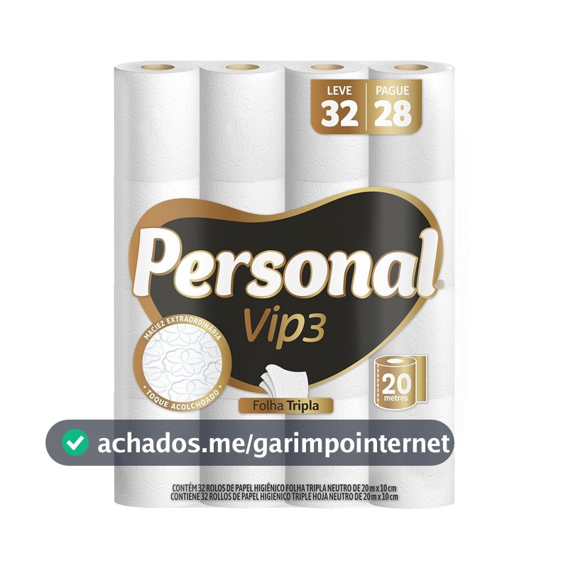 Personal Papel Higiênico Vip Folha Tripla, 32 Rolos De 20M