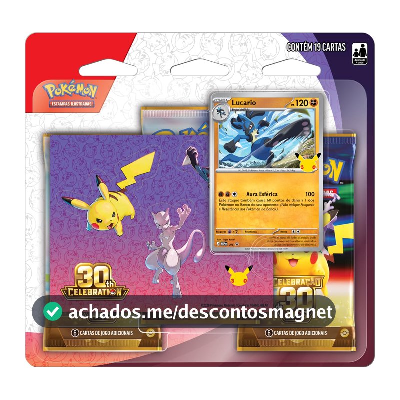 Pokémon TCG, Celebração de 30 anos – Blister Triplo com Adesivo Pokémon Lucario
