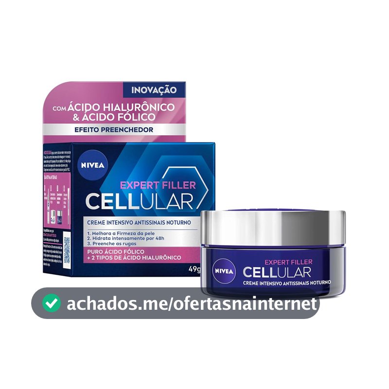 NIVEA Creme Facial Antissinais Cellular Filler Noite 49g, Hidratação Intensa 48h, Pele Firme, Preenche Rugas, Ácido Hialurônico, Cuidado Noturno