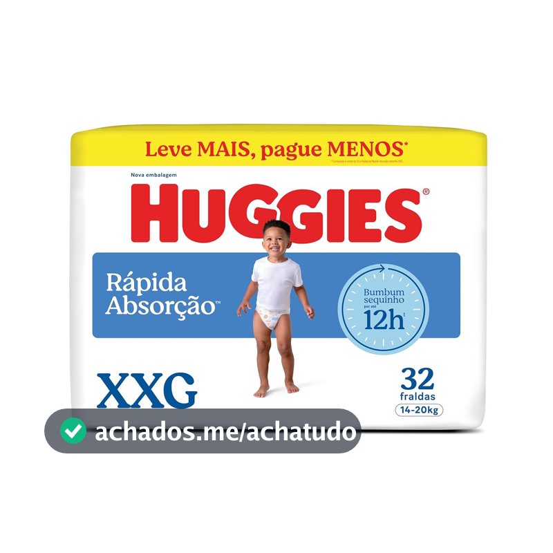 Huggies Rápida Absorção Fralda Descartável, Absorção Em Segundos - 32 UN
