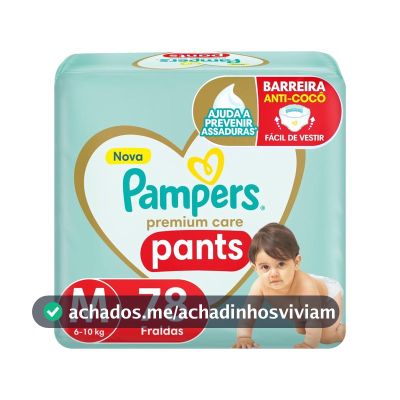 Fralda Pampers Premium Care Pants Tamanho M, Fácil de Vestir, 78 Unidades