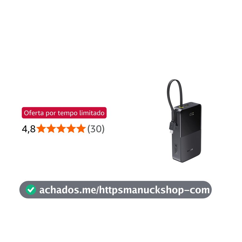 Baseus Power Bank EnerFill FC51 Bipow2 Pro com Display Digital e Cabo Embutido 20000mAh 22.5W, Preto Cósmico
